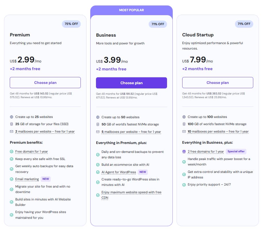 Hostinger pricing 2025